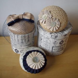 Three straw button hats handmade by Imogen's Imagination