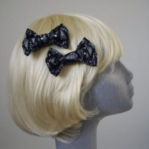 Black Silver Christmas Tree Bow Hair Clip side