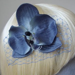 Blue Orchid Flower Hair Comb detail