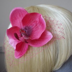 Hot Pink Orchid Flower Hair Comb detail