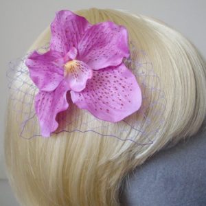 Lilac Orchid Flower Hair Comb detail