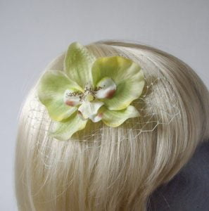 Green Orchid Flower Hair Comb detail
