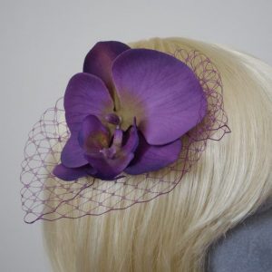 Purple Green Orchid Flower Hair Comb detail