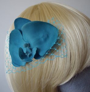 Turquoise Orchid Floral Hair Comb detail