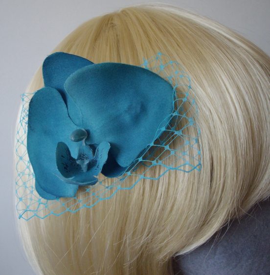 Turquoise Orchid Floral Hair Comb detail