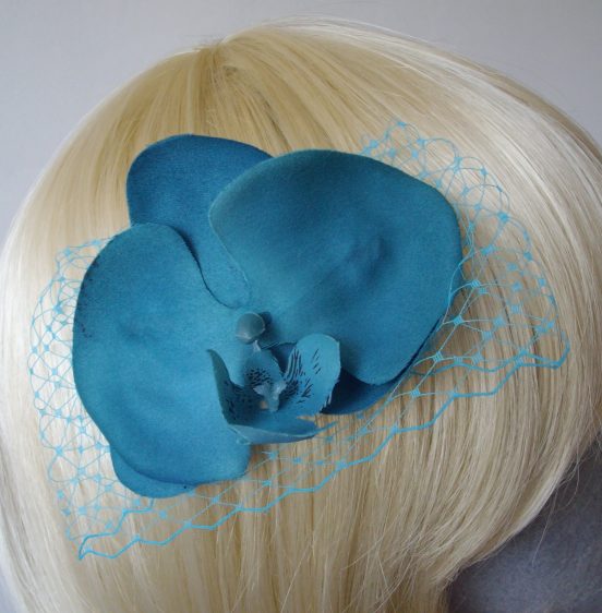 Turquoise Orchid Floral Hair Comb detail2