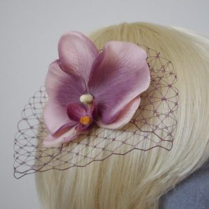 Damson Purple Orchid Flower Hair Comb detail