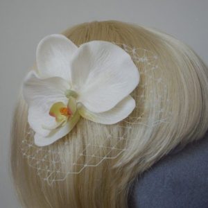 Ivory Orchid Flower Hair Comb detail