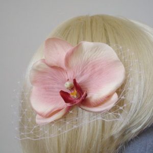 Pale Pink Orchid Flower Hair Comb detail