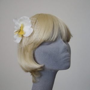 White Yellow Orchid Flower Hair Comb angle