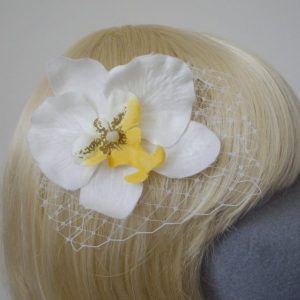 White Yellow Orchid Flower Hair Comb detail2
