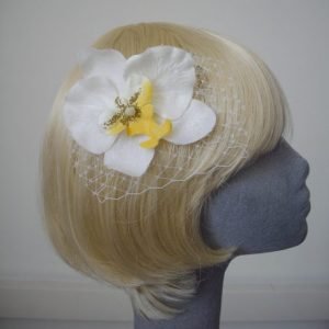 White Yellow Orchid Flower Hair Comb