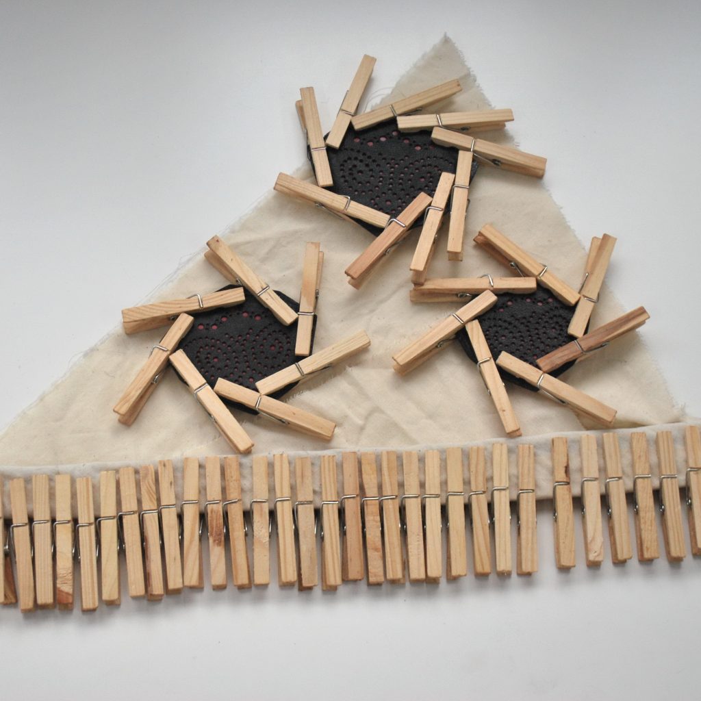 Gluing leather for millinery decoration