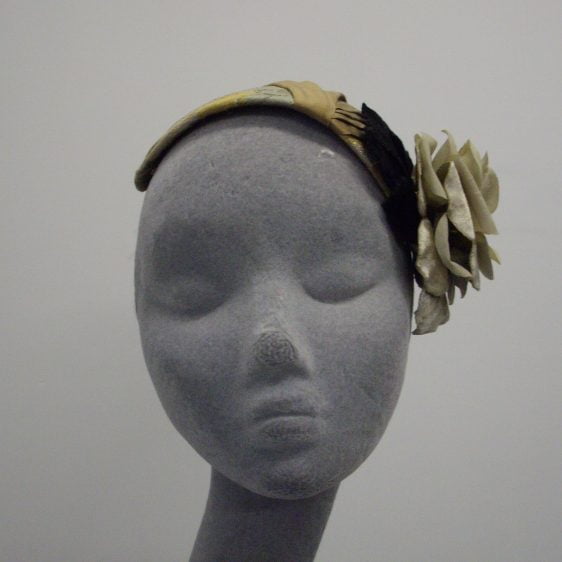 Gold Brocade and Silk Pleated Half Hat