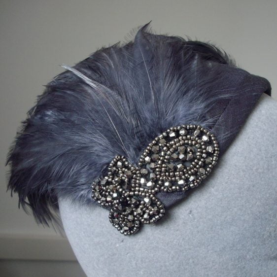 Grey Silk Calot Hat with Hackle Feathers, Bespoke Small Hat by Imogen's Imagination