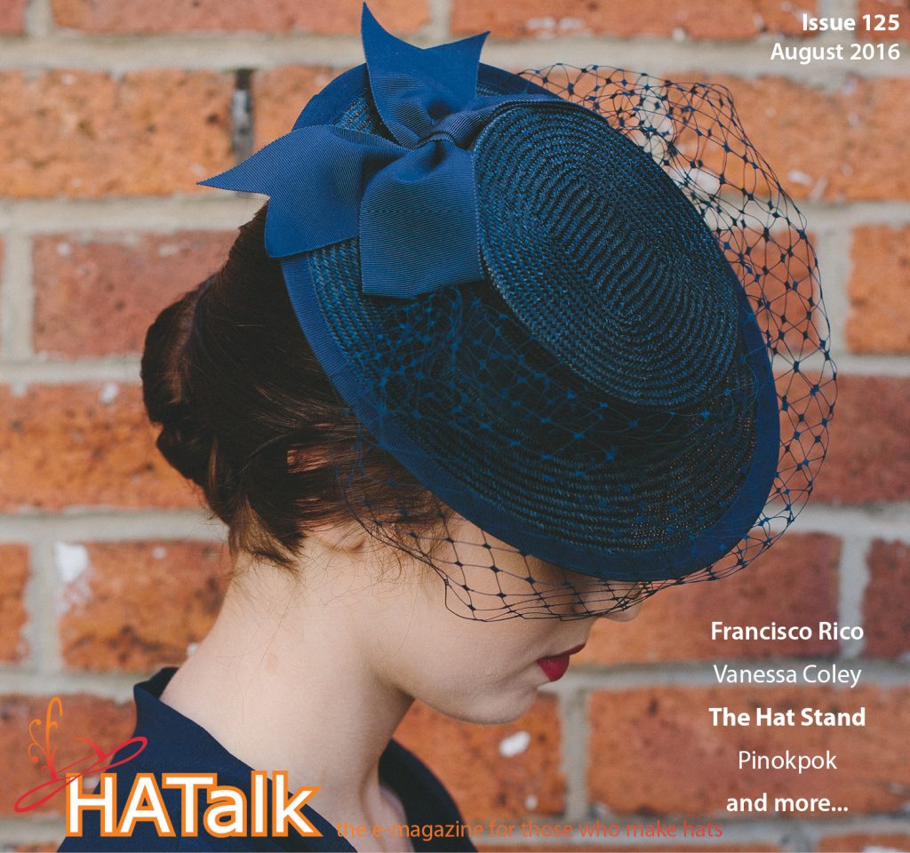 HATalk Magazine Front Cover featuring navy blue boater hat made by Imogen's Imagination