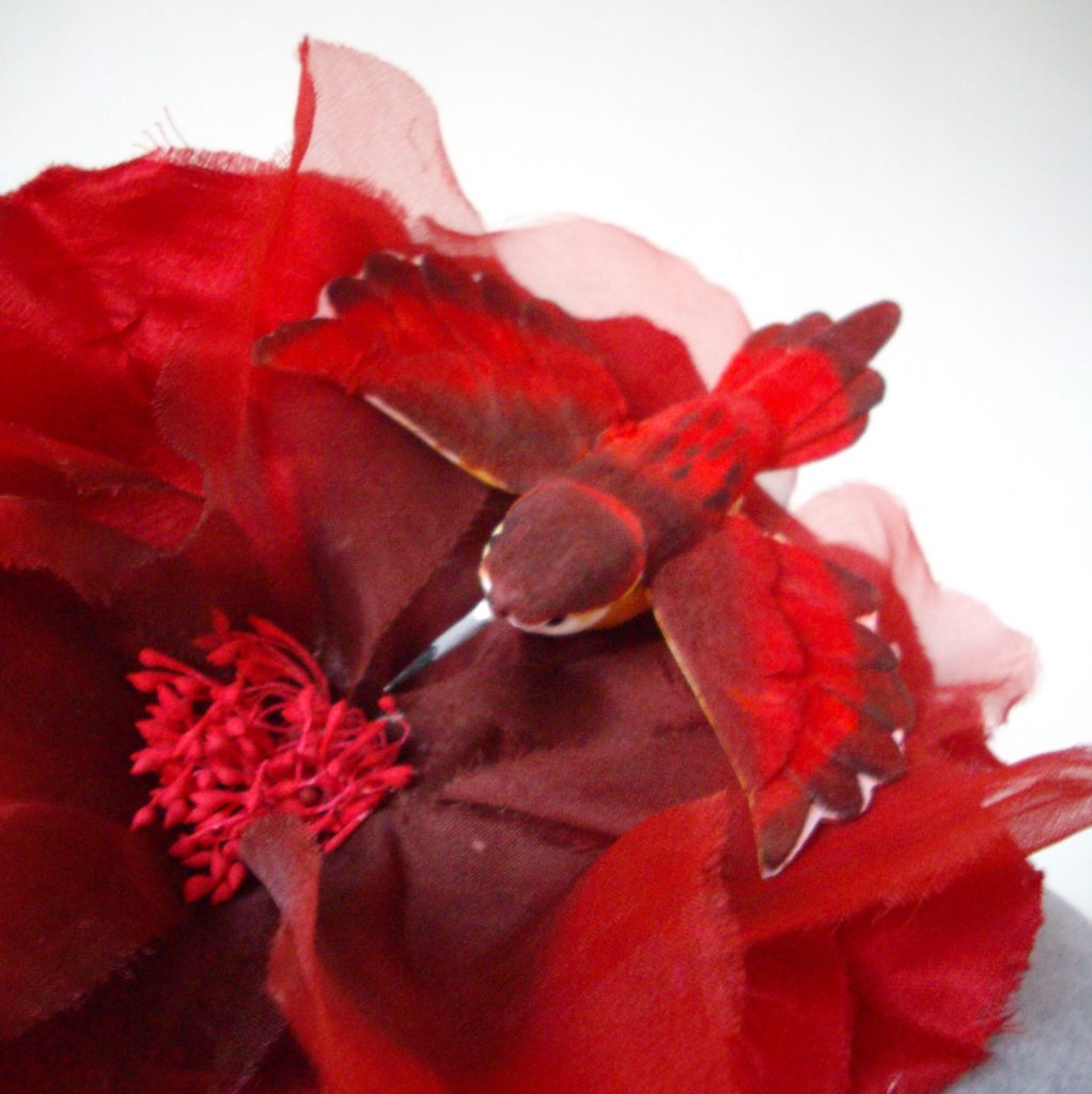 Red Flower and Hummingbird Fascinator, Bespoke Fascinator by Imogen's Imagination