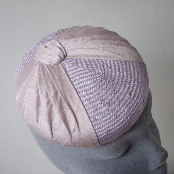 Lilac Straw and Silk Button Hat