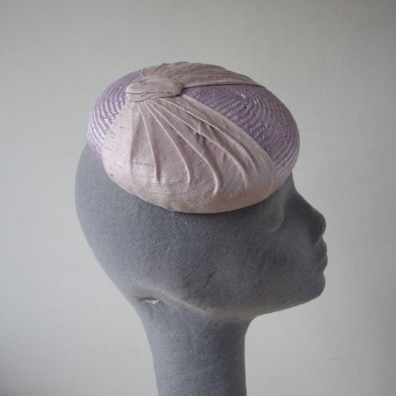 Lilac Straw and Silk Button Hat