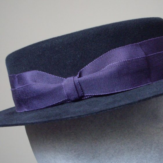 Bespoke Brimmed Hat by Imogen's Imagination, Navy Suede Felt Boater