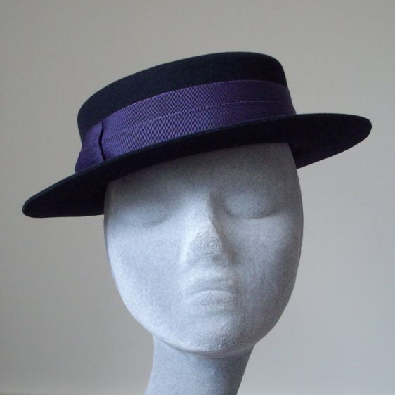 Bespoke Brimmed Hat by Imogen's Imagination, Navy Suede Felt Boater