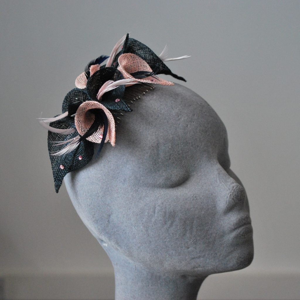 Navy and Pink Sinamay Lily Fascinator