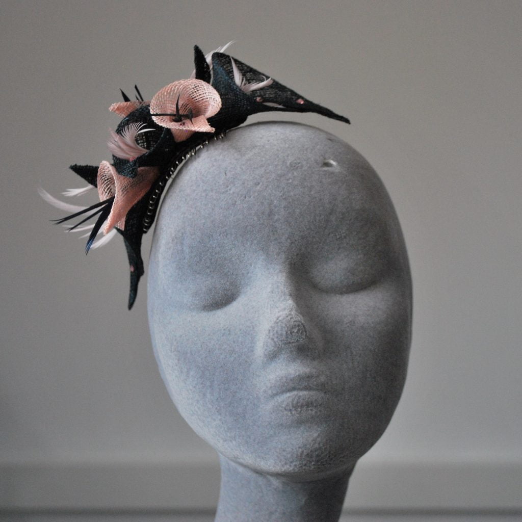 Navy and Pink Sinamay Lily Fascinator, Bespoke Fascinator by Imogen's Imagination