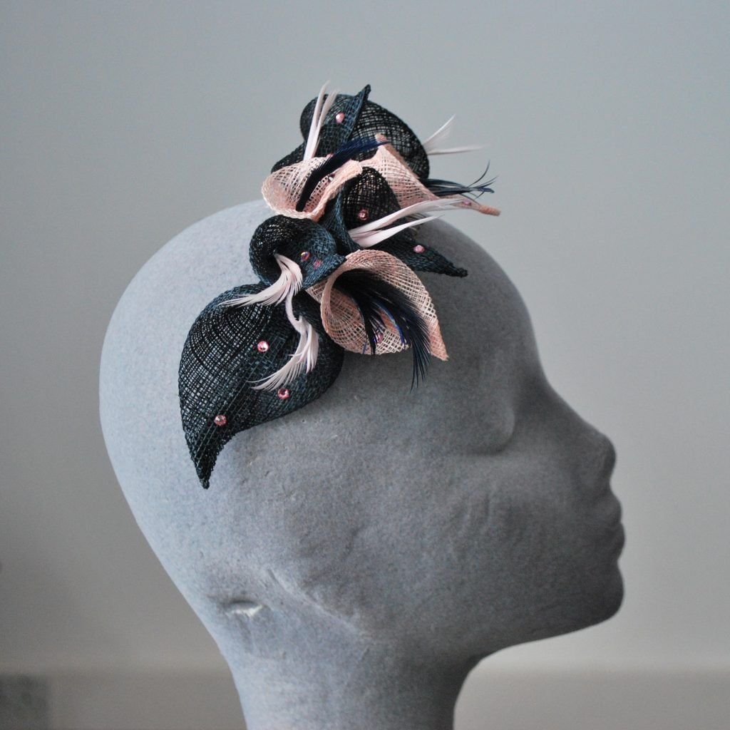Navy and Pink Sinamay Lily Fascinator