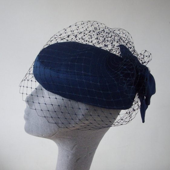 Navy Vintage Hat Re-Trimmed with a Veil