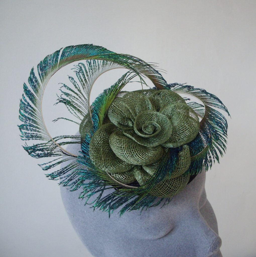Bespoke Fascinator by Imogen's Imagination, Green Peacock Feather Fascinator