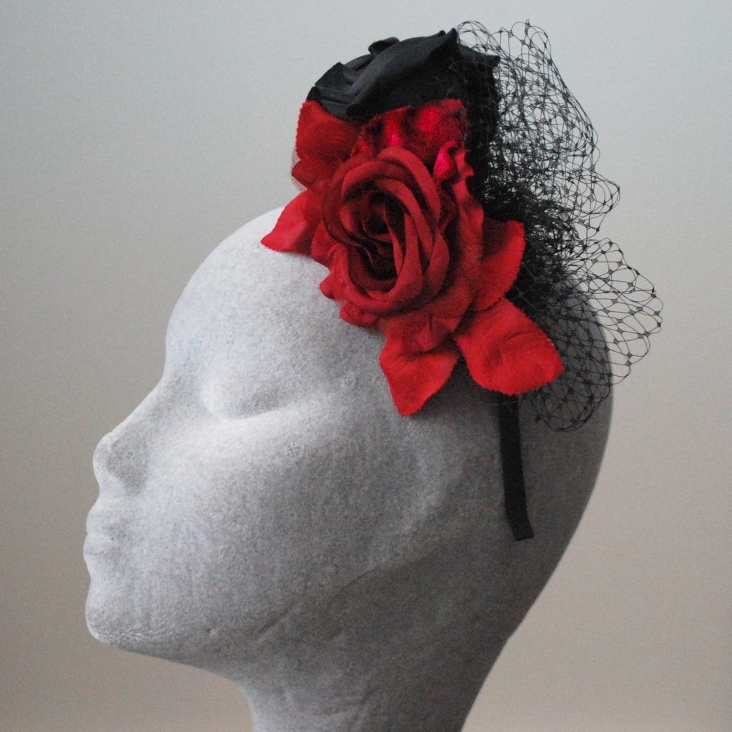 Black and Red Rose Fascinator