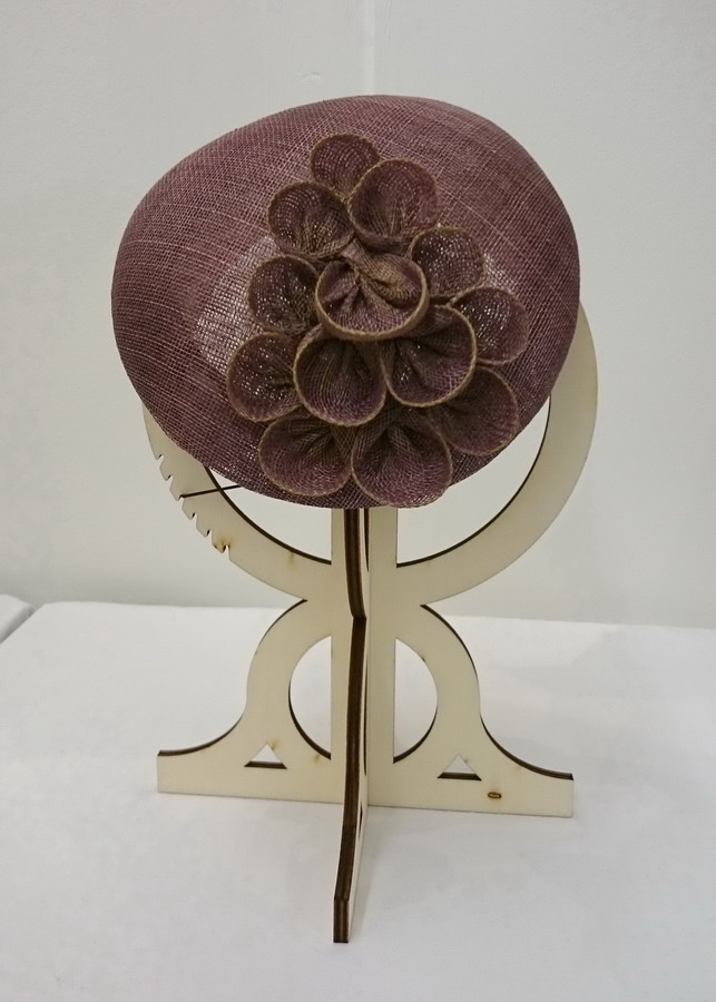 Taupe Sinamay Sloped Beret with Gold Details