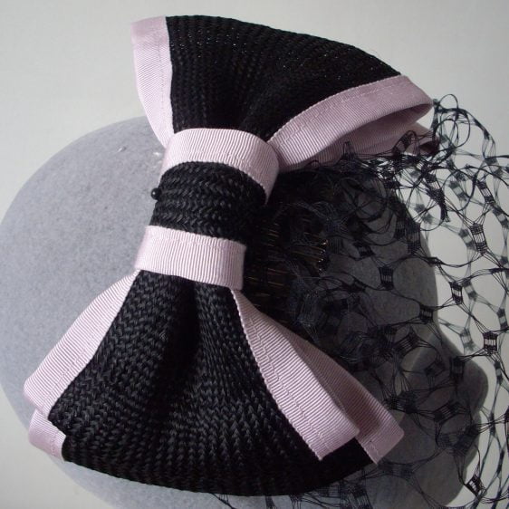 Black Straw Bow with Birdcage Veil
