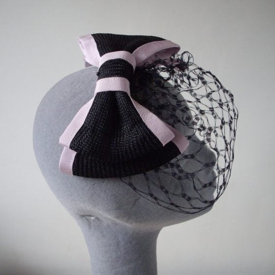 Black Straw Bow with Birdcage Veil
