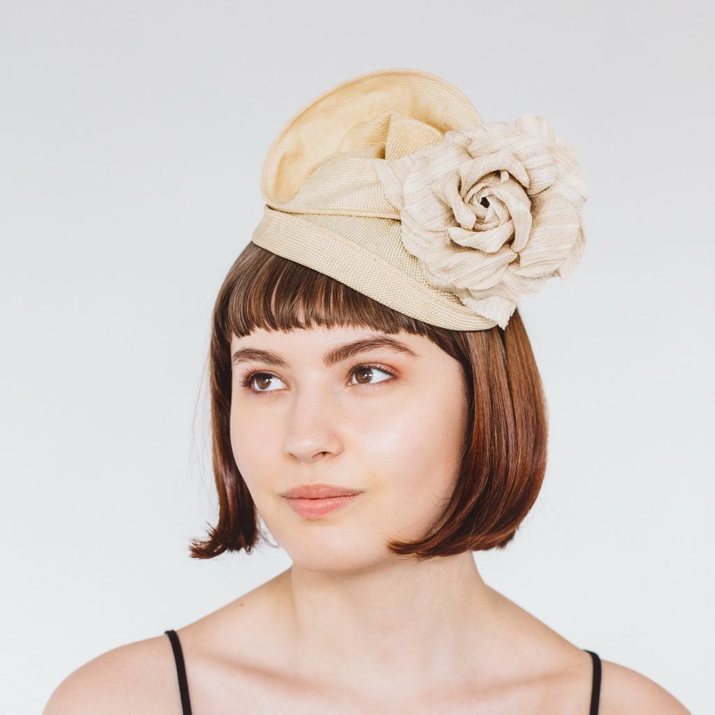 Gold Straw Headpiece with Rose Flower