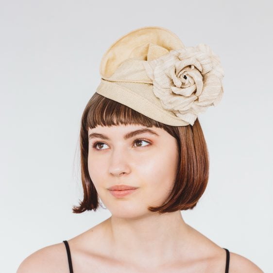 Gold Straw Headpiece with Rose Flower