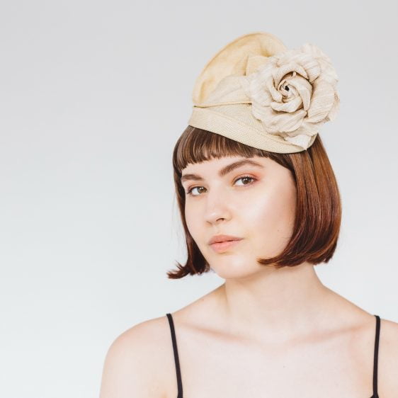 Gold Straw Headpiece with Rose Flower