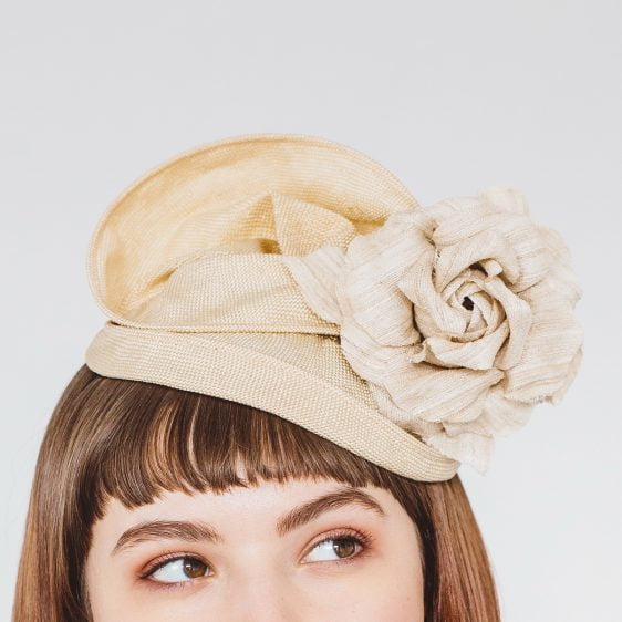 Gold Straw Headpiece with Rose Flower