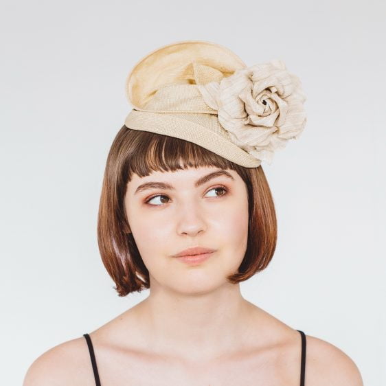 Gold Straw Headpiece with Rose Flower