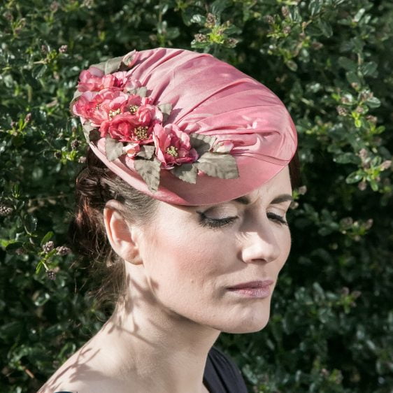 Pink Silk Hat with Blossom Flowers