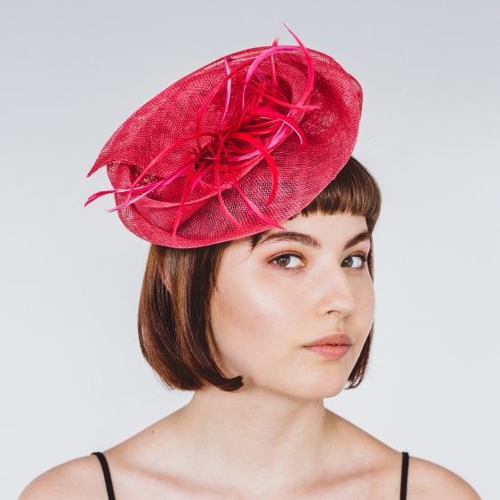 Pink Sinamay Headpiece with Feathers