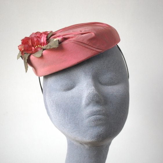 Pink Silk Hat with Blossom Flowers front