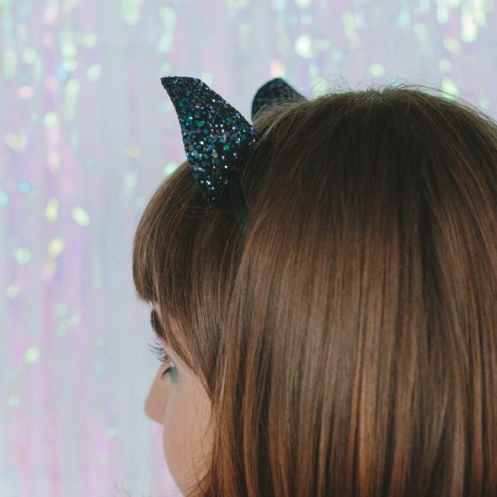 Close up, showing one sparkly cat ear