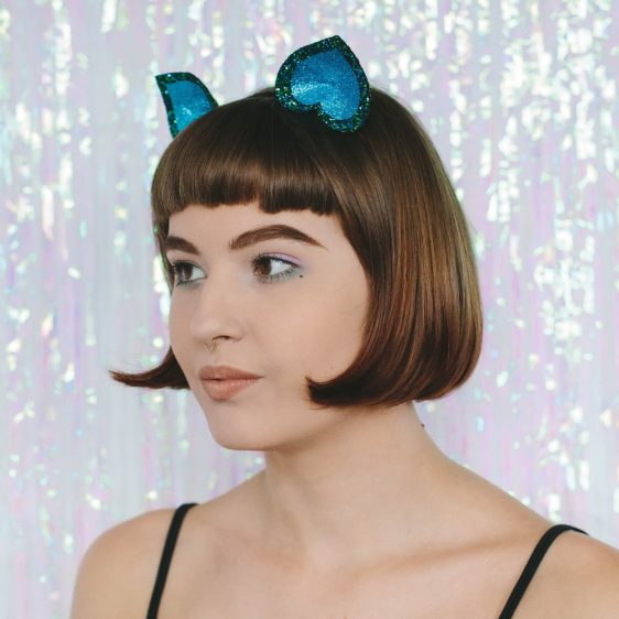 Peacock Glitter Ears Headband angle