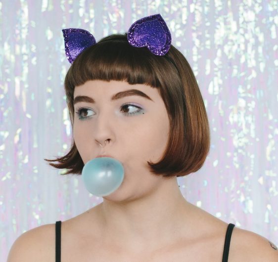 Purple Glitter Ears Headband angle