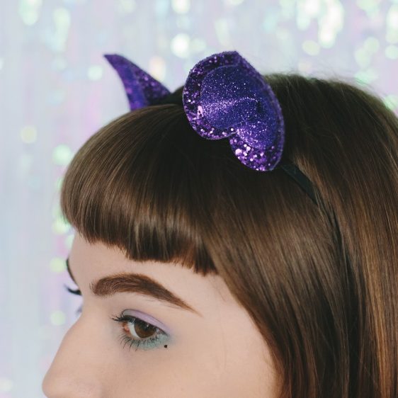 Purple Glitter Ears Headband detail
