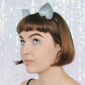 Silver Glitter Ears Headband angle