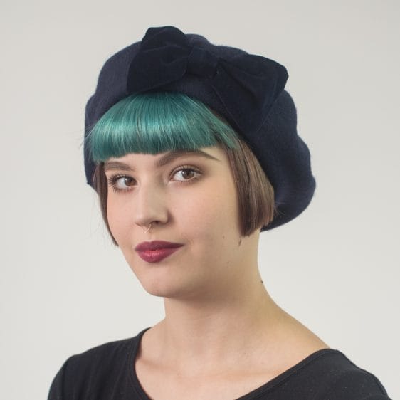 Navy Beret Navy Velvet Bow