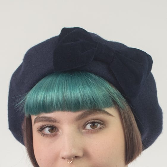 Navy Beret Navy Velvet Bow