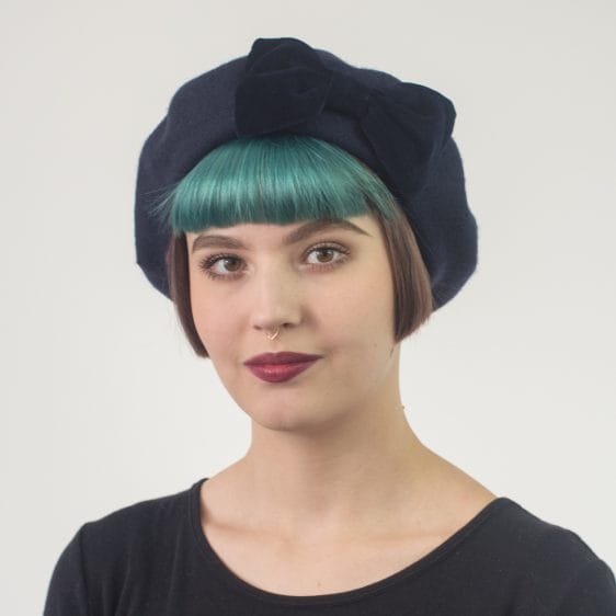 Navy Beret Navy Velvet Bow